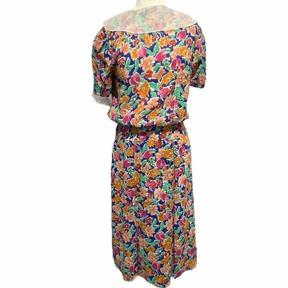 Neiman Marcus Vintage Floral Tropical Print Midi Dress Size 10 - Picture 1 of 16